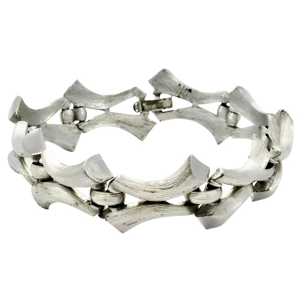 Trifari Brushed and Shiny Abstract Link Bracelet circa 1960s